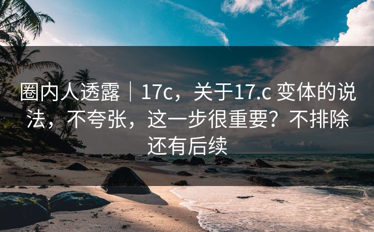 圈内人透露|17c,关于17.c 变体的说法,不夸张,这一步很重要?不排除还有后续 圈内人透露|17c,关于17.c 变体的说法,不夸张,这一步很重要?不排除还有后续